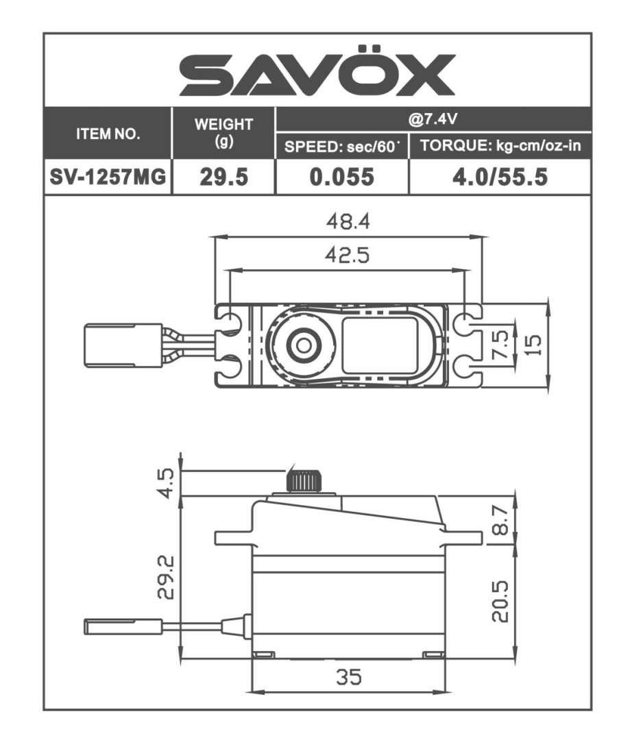 Servos* * | Typical Style Savsv1257Mg Hv Mini Size Digital Servo 0.055Sec / 55.5Oz @ 7.4V (Savox)