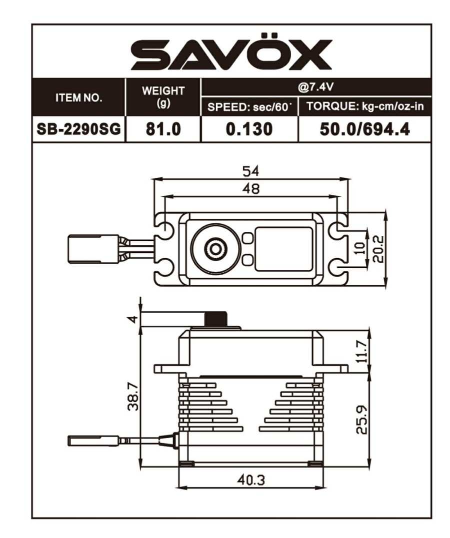 Servos* * | Special Savsb2290Sg Monster Torque Brushless Servo, Black Edition 0.16Sec / 555.5Oz @ 8.4V (Savox)