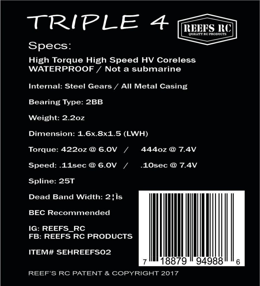 Servos* * | Sale Sehreefs02 Triple4 High Torque High Speed Hv Waterproof Servo 0.10/444 @ 7.4V (Reefs)